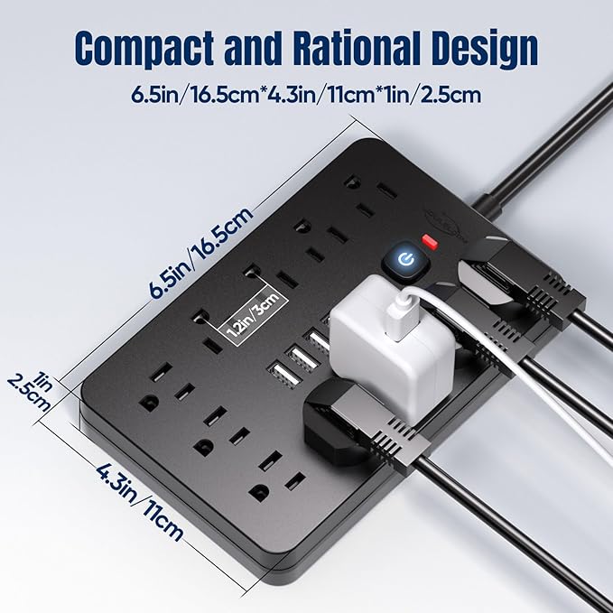 JouleLoom 2PCS 6 FT Flat Plug Surge Protector Power Strip, 11 Multiple AC - Image 4