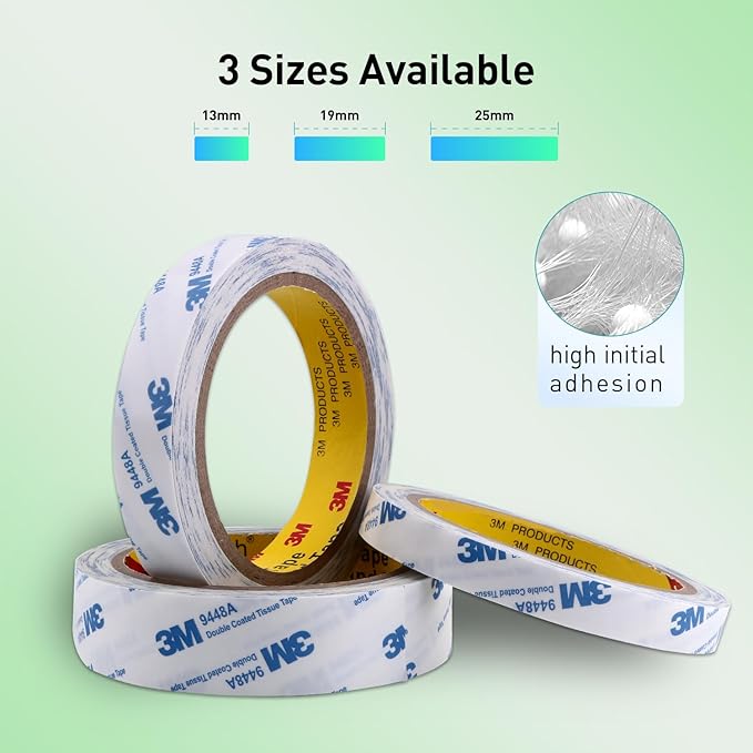 Double Sided Tape 9448A 1/2" x 33Ft Pack of 3 Made of 3M Super Sticky Adhesive - Image 2