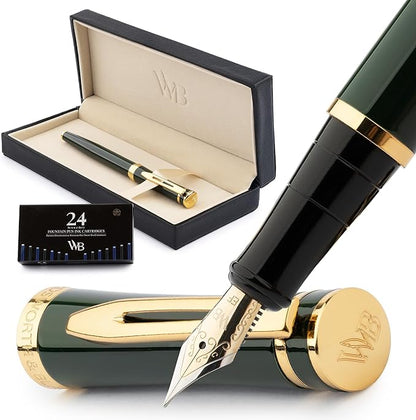 Wordsworth & Black Fountain Pen Set, 18K Gilded Extra Fine Nib, Includes 24 by WordsworthBlack