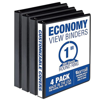 Samsill 1 Inch 3 Ring Binders, Made in USA, Economy Round Ring, 200 Sheet by Samsill