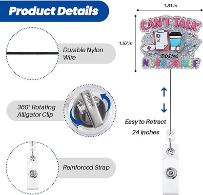 Can't Talk Doing Nurse Stuff Funny Nurses Badge Reel, Retractable ID Card Badge - Image 4