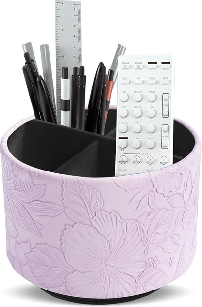 Hennaja Round Leather Art Supply Organizer, Remote Control Holder, 360 Degree by Hennaja