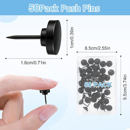 50Pcs Black Metal Push Pins for Bulletin Board, Flat Thumb Tacks, Heavy Duty - Image 2