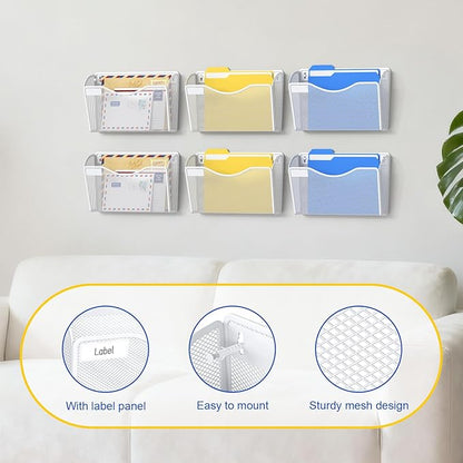 Samstar 6 Pack Mesh Wall Mounted File Holder Metal Wall File Pocket Mail - Image 3