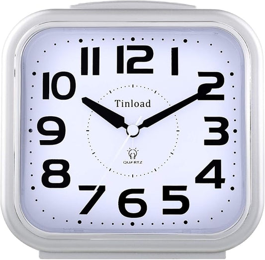 Tinload 5.5" Large Analog Alarm Clock Silent Non Ticking, Gentle Wake, Beep by Tinload