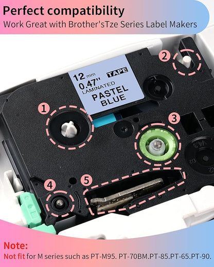 5-Pack Compatible Brother P Touch Label Tape TZe 12mm 0.47 Laminated TZ Tape - Image 2
