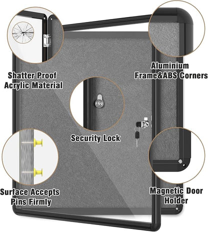 Mifuro 28"x26" Enclosed Bulletin Board, Lockable Weather-Resistant Aluminum - Image 3