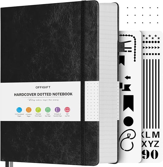 OFFIGIFT Bullet Dotted Journal Notebook, 312 Numbered Pages A5 Hardcover by OFFIGIFT