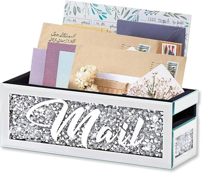 Crushed Diamond Mail Organizer, Crystal Mail Organizer Countertop, Mirror by WALTSOM