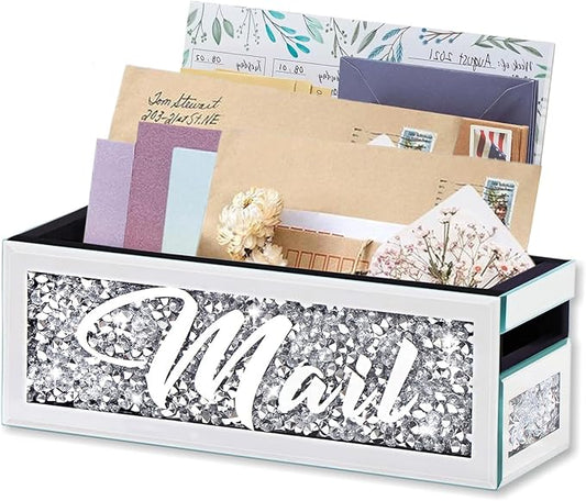 Crushed Diamond Mail Organizer, Crystal Mail Organizer Countertop, Mirror by WALTSOM