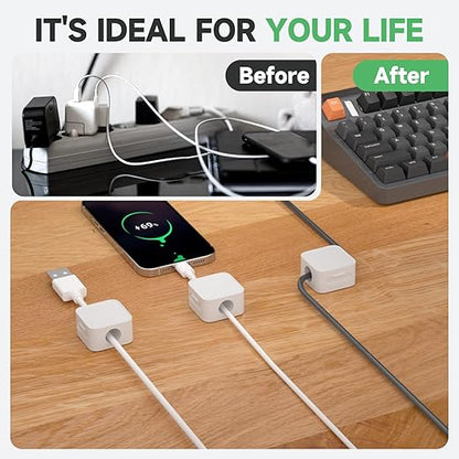 9 White Magnetic Cable Clips, Under Desk Cable Management, Cord Holder - Image 4