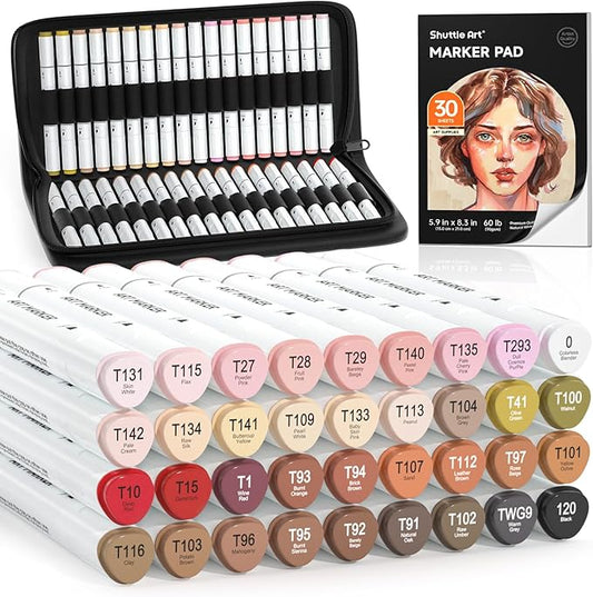 Shuttle Art 36 Colors Skin Tone&Hair Art Markers, Dual Tip Alcohol Based Marker by ShuttleArt