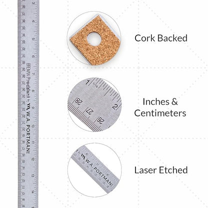 Breman Precision Metal Ruler 18 Inch Cork Back – 10 Pk Stainless Steel Straight - Image 2