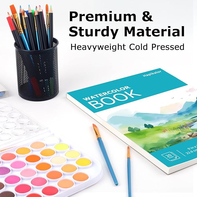 Hapikalor 9"x12" Watercolor Sketchbook, Water Color Paper, 140lb/300gsm - Image 4