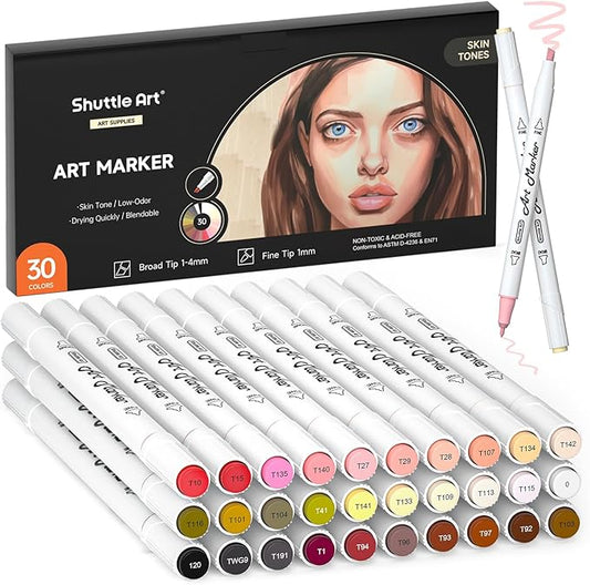 Shuttle Art 30 Colors Skin Tone&Hair Art Markers, Dual Tip Alcohol Based Flesh by ShuttleArt
