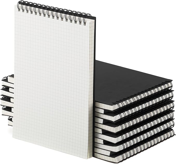 Engrowtic 12 Pack Graph Paper Spiral Notepad A5 Top Wirebound Notepad Grid by Engrowtic