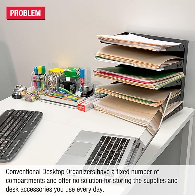 Desktop Organizer 6 Letter Tray Sorter Plus Riser Storage Base & 3 Supply - Image 2
