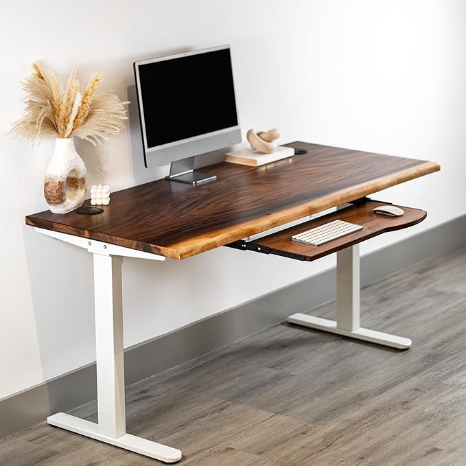 Standing Desk with Keyboard Tray – Walnut Solid Wood Desk, Natural Live Edge - Image 2