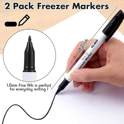 Janlaugh 2 Pcs Freezer Permanent Markers Waterproof Fast Drying Labels 1.0mm - Image 2