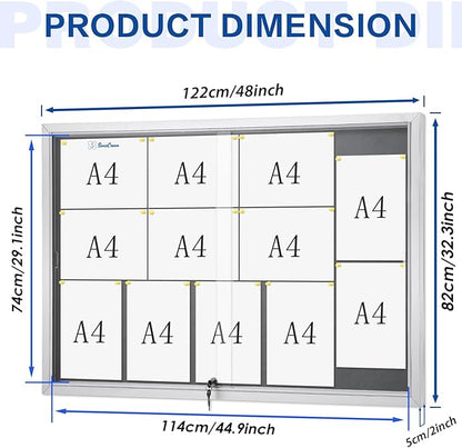SWANCROWN Glass Enclosed Bulletin Board 48"x32", Locking Message Board - Image 2