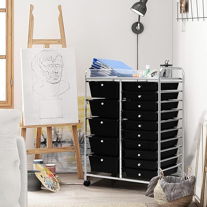 LDAILY 15 Drawer Rolling Storage Cart, Rolling Cart - Image 2