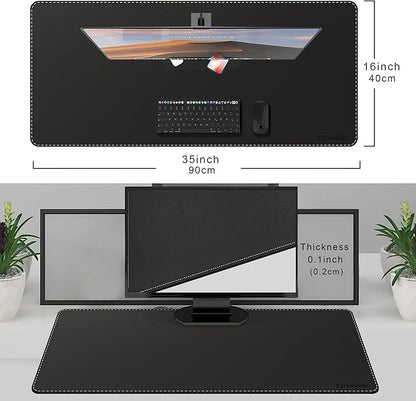 CENNBIE Leather Desk Mat Protector, 35.5" x 16" Extra Large Leather Office Desk - Image 2