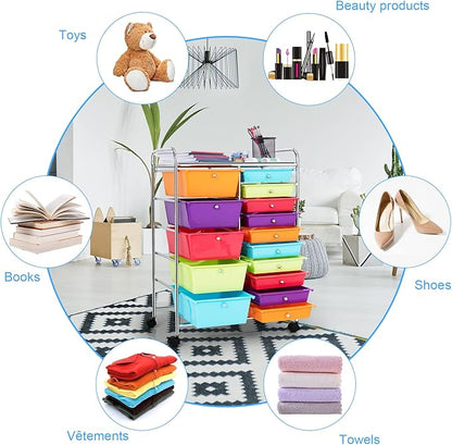 LDAILY 15 Drawer Rolling Storage Cart, Rolling Cart - Image 5