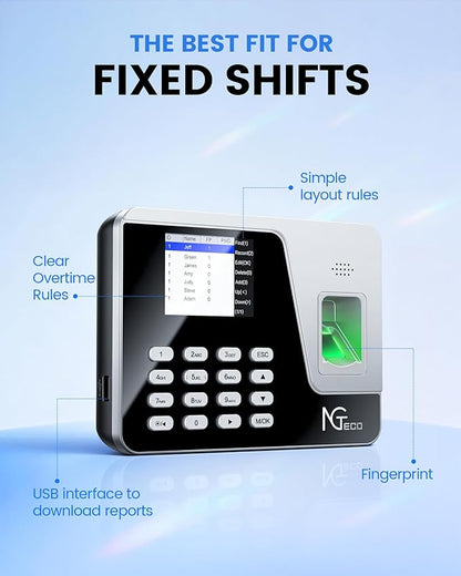 NGTeco Fingerprint & PIN Biometric Time Clock, Standalone Punch Machine - Image 8