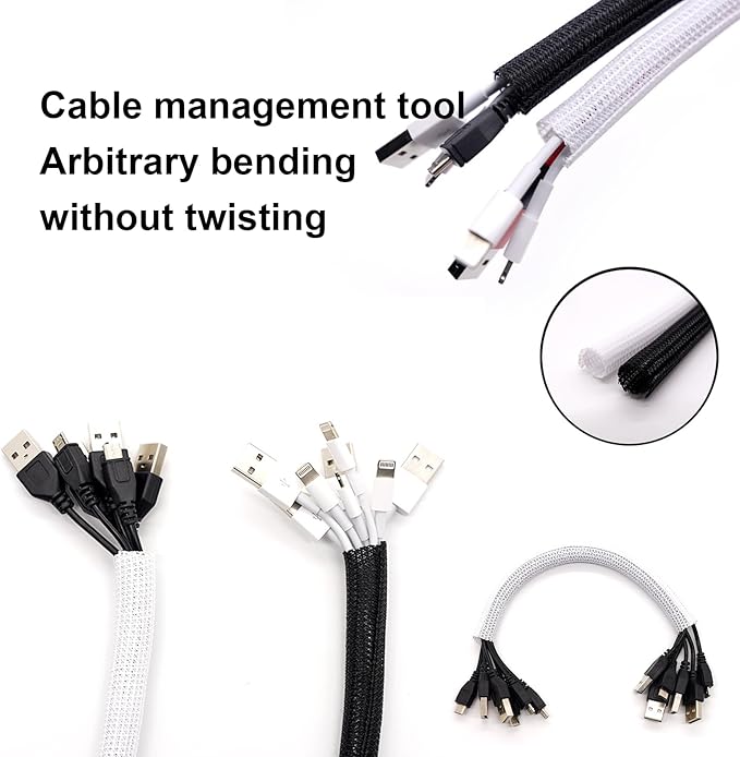QCSIW 1/2"-10ft*2pcs Black/White Cable Sleeve - Image 4