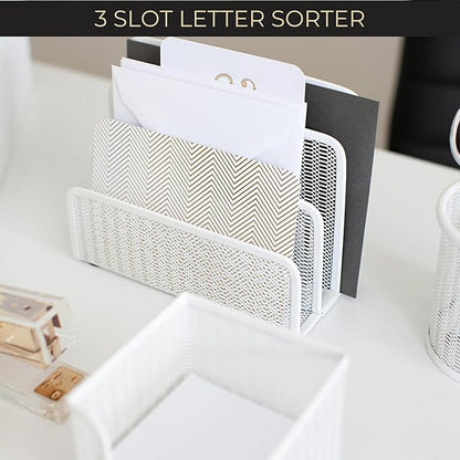 BLU MONACO White Metal Mesh Letter Sorter | 3-Slot Mail Organizer - Image 4