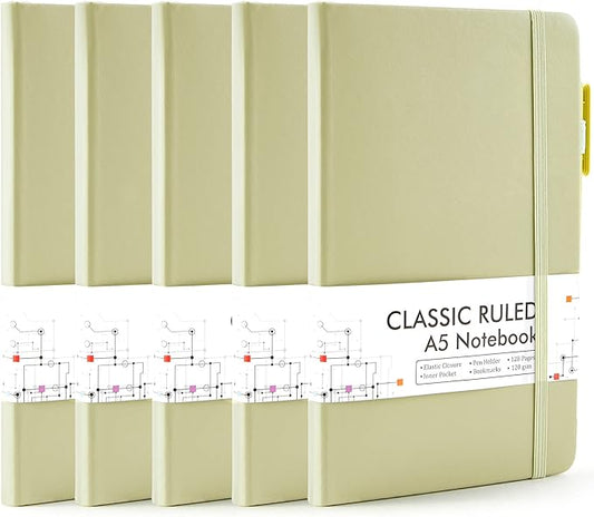 feela 5 Pack Notebooks Journals Bulk, Hardcover Classic Ruled Lined Journals by feela
