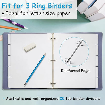Binder Dividers for 3 Ring Binder, 1/5 Cut Tabs, Letter Size, Blank Write On - Image 4