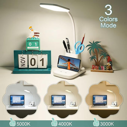 LED Desk Lamp with Wireless Charger, Sailstar White Desk Light with Pen Holder - Image 4