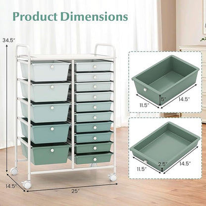 COSTWAY 15-Drawer Rolling Storage Cart, Mobile Utility Cart - Image 3