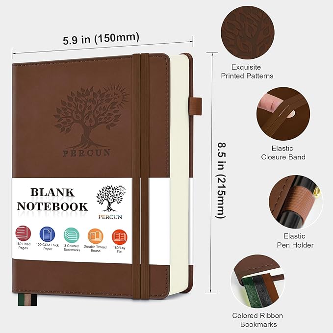 PERCUN Blank Journal Ntebook for Men & Women, 160 Pages Blank Journals for - Image 2
