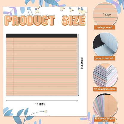 Lincia 12 Pcs 11" x 9.5" Legal Pads College Ruled Notepad Landscape Notebook - Image 2