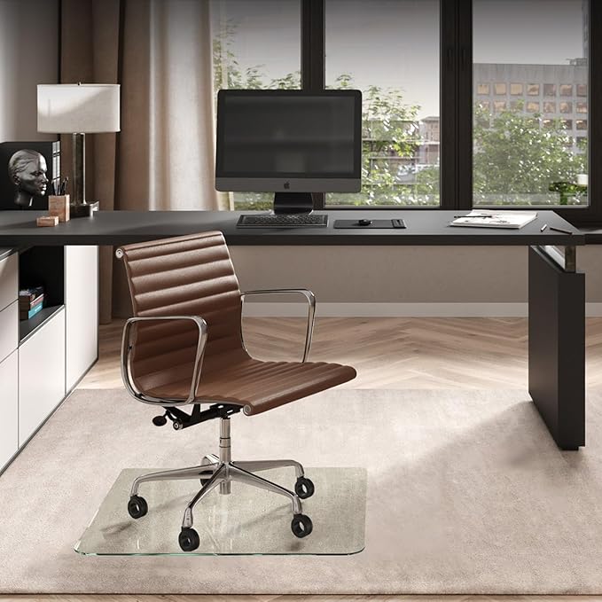 Vitrazza Glass Chair Mat 36” x 36” Superior ¼" Thick, Luminoso Standard Clear by VitrazzaGlassOfficeChairMats