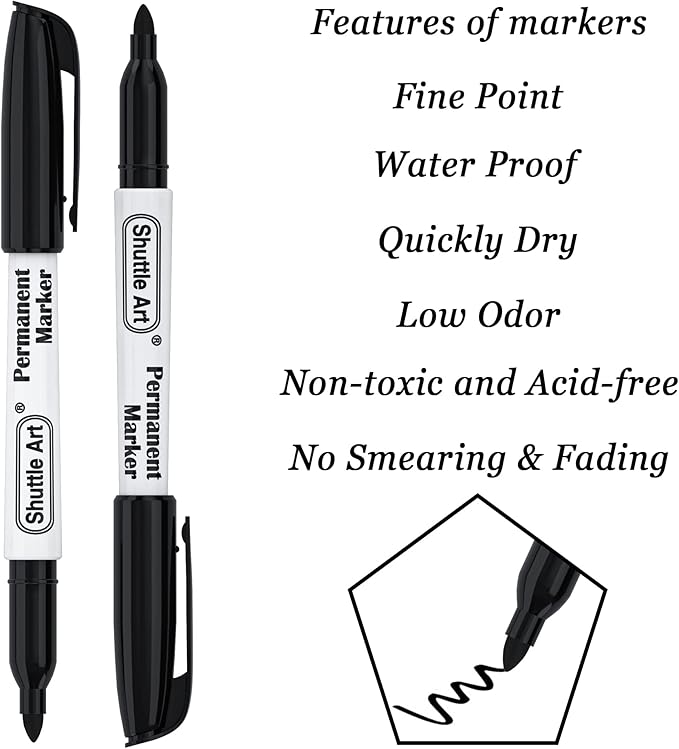 Shuttle Art Permanent Markers, 50 Pack Black Permanent Marker set, Fine Point - Image 3