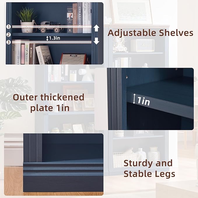 RWYHG 70" Blue Tall Bookshelf Set of 3, 5-Tier Thick Wooden Book Shelf - Image 5