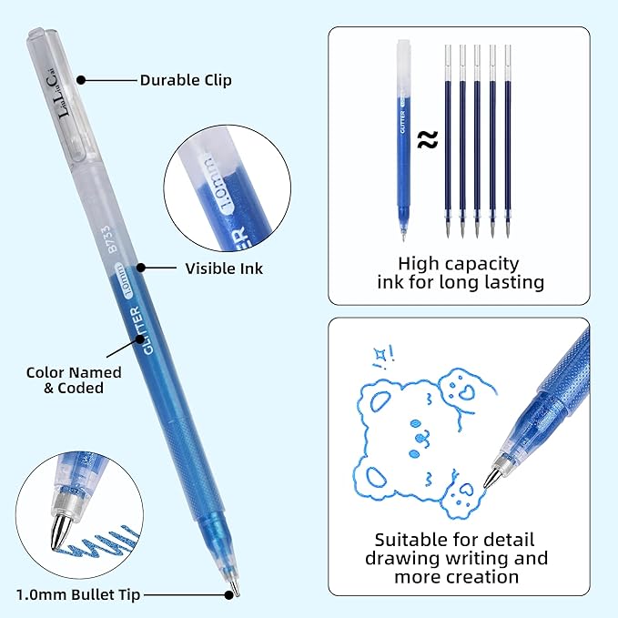 LIULIUCAI Gel Pens for Adult Coloring Book, 60 Colors Large Capacity Metallic - Image 4