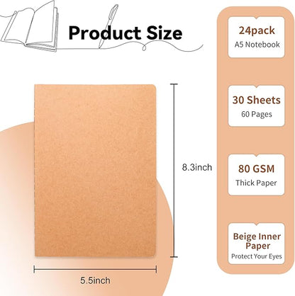 miikoul 24 Pack Blank Kraft Notebooks, 8.3"x5.5" A5 Small Journal Bulk Blank - Image 2