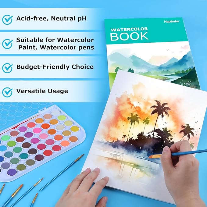 Watercolor Paper Pad, 140lb/300gsm Artist Painting Drawing Paper Book, Art - Image 3
