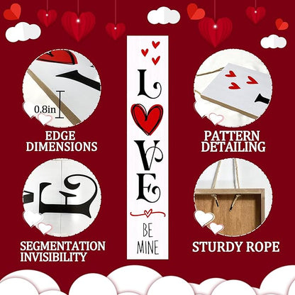 Valentine’s Day Porch Sign 47.2" Wooden “Love Be Mine” Hanging Signs, Romantic - Image 3