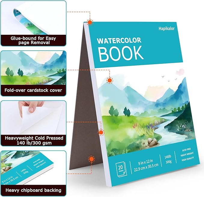 Hapikalor 4-Pack 9"x12"Watercolor Paper Pad, Bulk School Supplies - Image 7