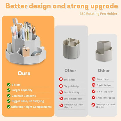 Cayxenful Pencil Pen Holder for Desk, 9 Slots 360 Degree Rotating Desk - Image 3