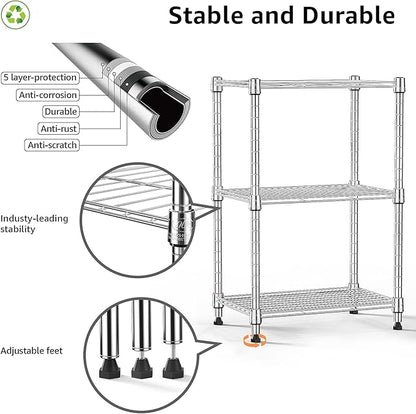 M MZG 450 lbs Wire Storage Shelving 3-Tier Utility Shelving Unit Steel - Image 4