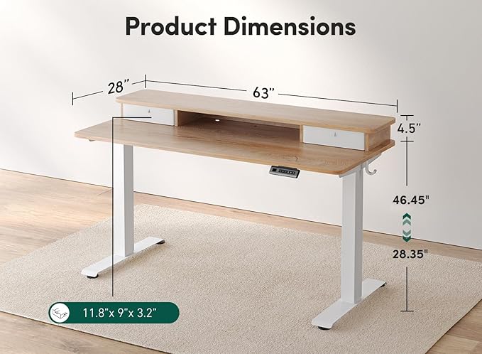 FEZIBO 63 x 28 Inch Deeper Height Adjustable Electric Standing Desk - Image 3