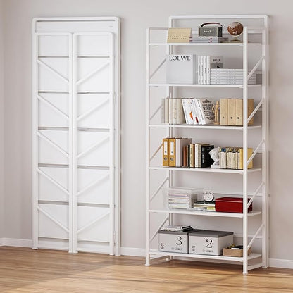 JSB No Assembly Folding Bookshelf, 6 Tier Industrial Metal Book Shelf - Image 4