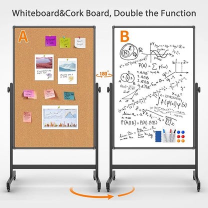 Double-Sided Whiteboard and Corkboard on Wheels, 48 x 32 Inch Magnetic Dry - Image 4
