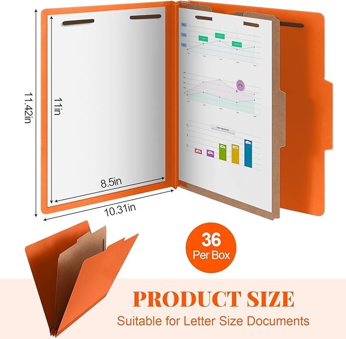 Skyygemm 36 Pcs Classification Folders Letter Size, 1 Divider Pressboard File - Image 2